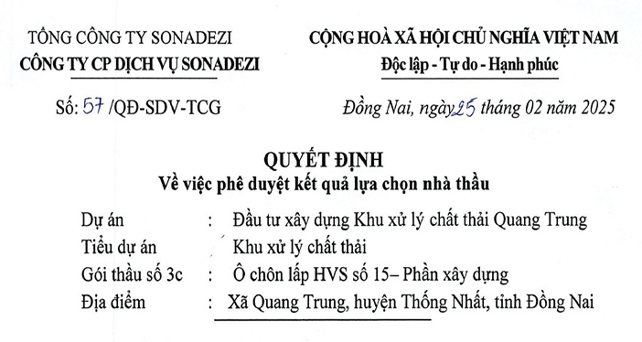 QUYẾT ĐỊNH VỀ VIỆC PHÊ DUYỆT KẾT QUẢ LỰA CHỌN NHÀ THẦU